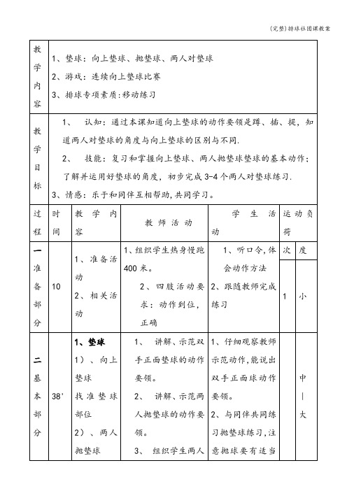 (完整)排球社团课教案