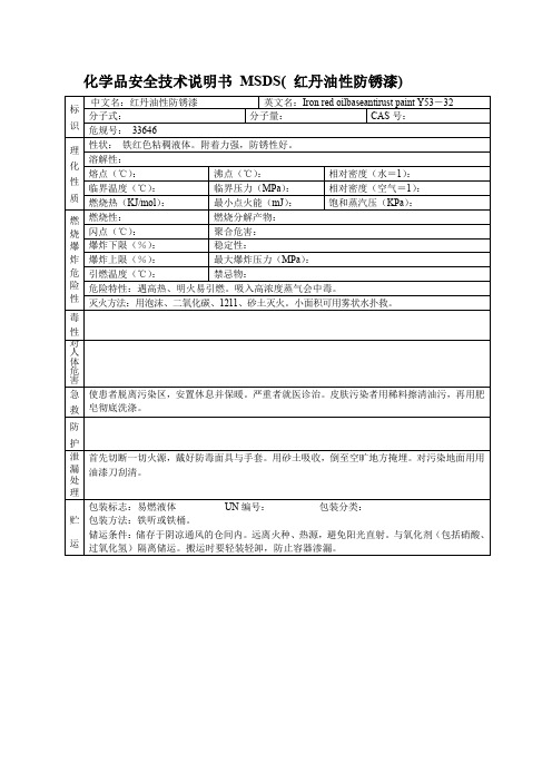 化学品安全技术说明书 MSDS( 红丹油性防锈漆)