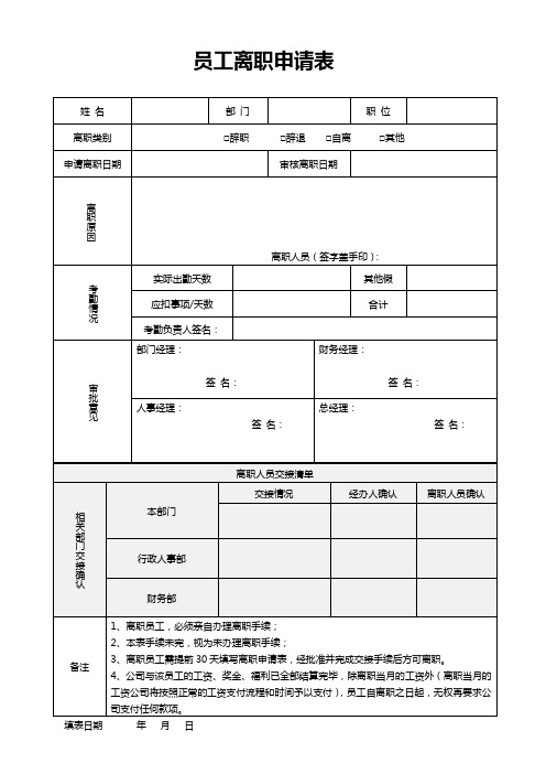 员工离职申请表(新版)