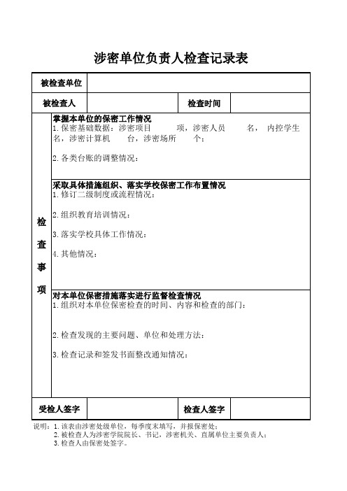 涉密单位负责人检查记录表