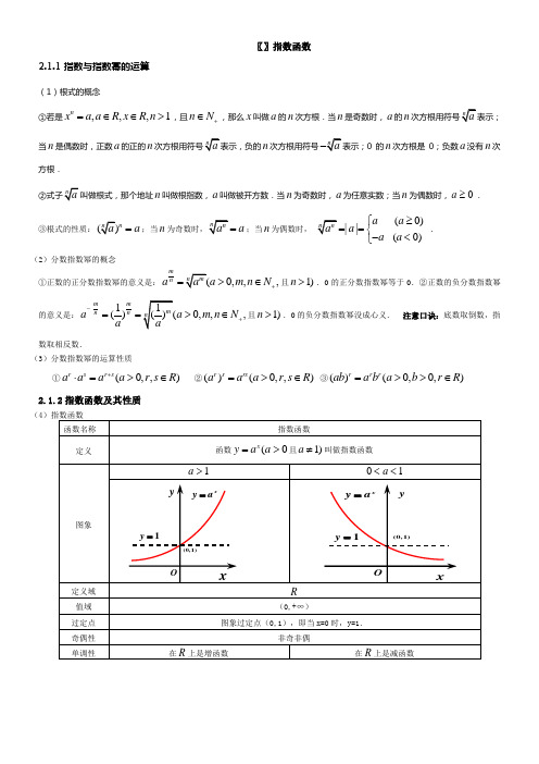 指数函数知识点及其习题附答案