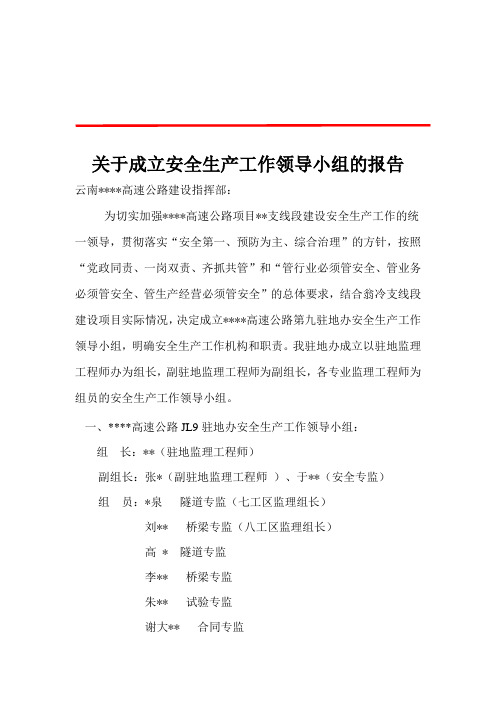 关于成立安全生产领导小组的报告(DOC4页)