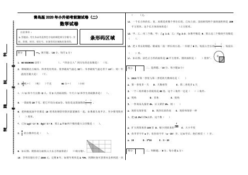 2020年数学小升初考前测试卷(二)  青岛版