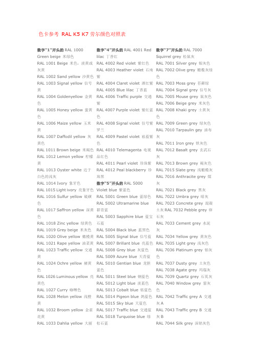 色卡参考-RAL-K5-K7劳尔颜色对照表