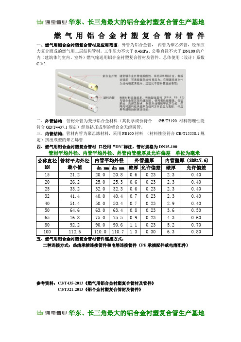 燃气用铝合金衬塑复合管材及管件