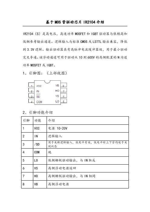 基于MOS管驱动芯片IR2104介绍