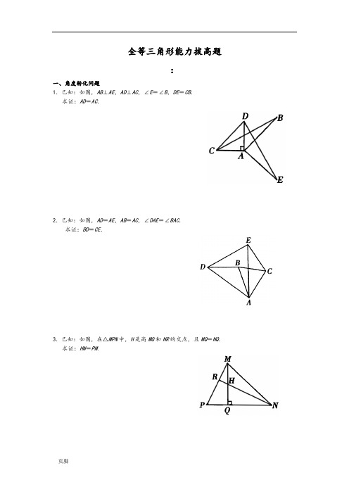 全等三角形证明之能力拔高(经典题目)