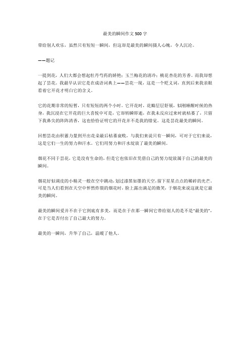 最美的瞬间作文500字(优秀作文)