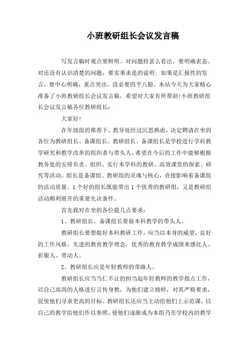 小班教研组长会议发言稿