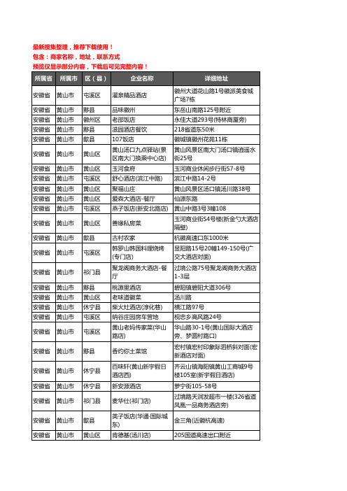 新版安徽省黄山市酒店餐饮企业公司商家户名录单联系方式地址大全795家