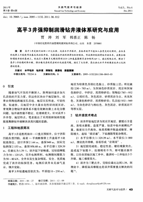 高平3井强抑制润滑钻井液体系研究与应用