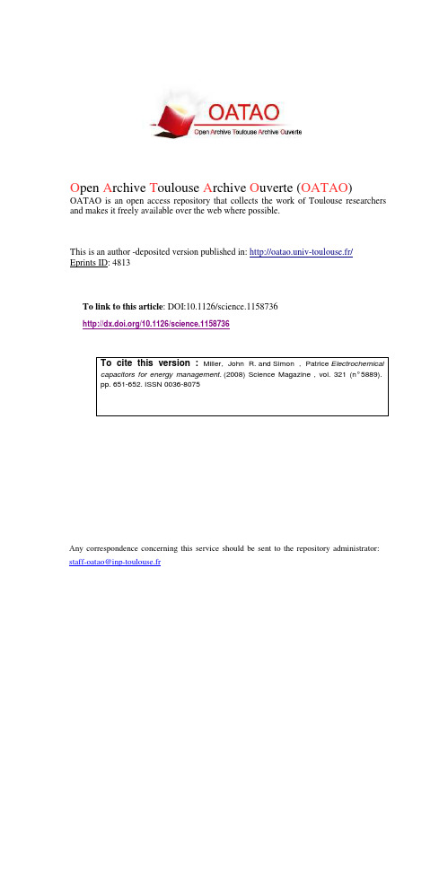 science-2008 Electrochemical Capacitors for energy management-SCIENCE