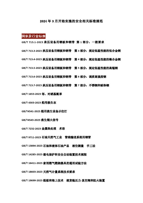 2024年3月开始实施的安全相关标准规范