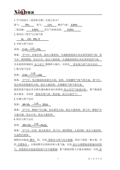 沪教版初三化学上第二章知识点练习带答案