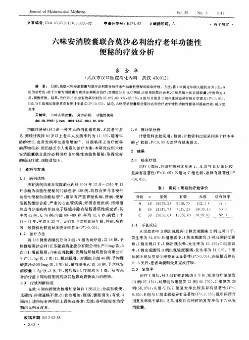 六味安消胶囊联合莫沙必利治疗老年功能性便秘的疗效分析