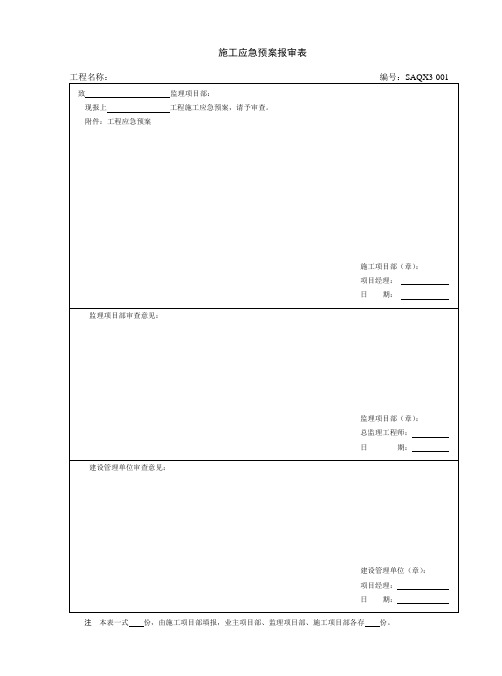 SAQX3  施工应急预案报审表范文