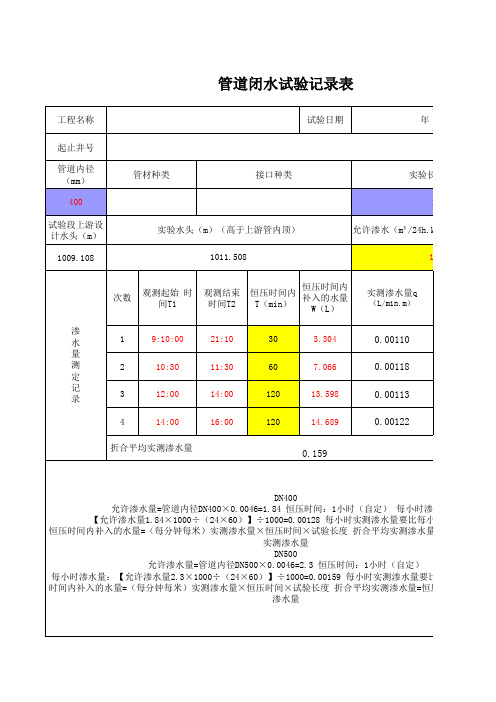 闭水试验自动计算表格