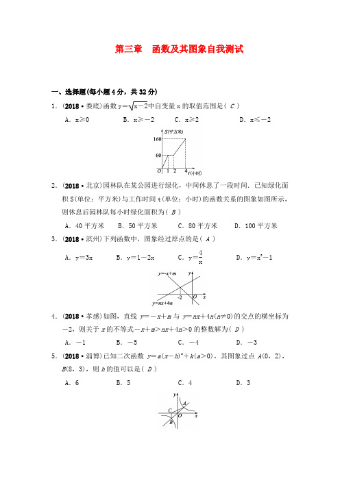 2018中考试题研究数学(浙江)精品复习：第三章_函数及其图象自我测试(含答案)