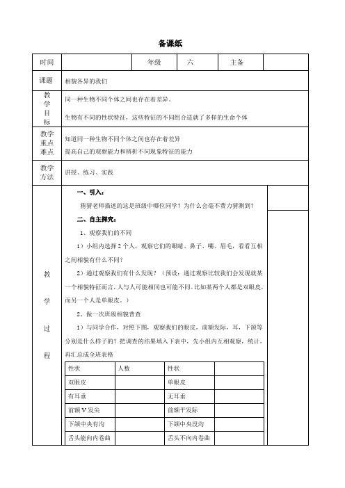 《相貌各异的我们》教案