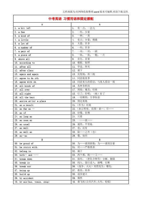 中考英语习惯用语和固定搭配