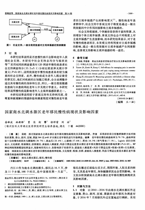 国家南水北调水源区老年移民慢性病现状及影响因素