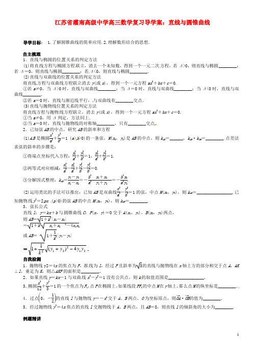 江苏省灌南高级中学高三数学 直线与圆锥曲线复习导学