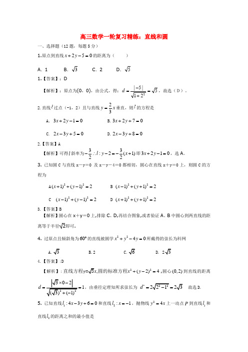 高三数学一轮复习精练 直线和圆