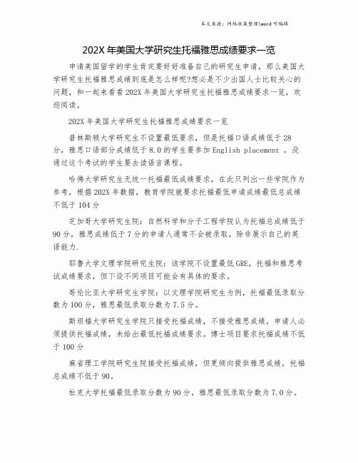 202X年美国大学研究生托福雅思成绩要求一览.doc