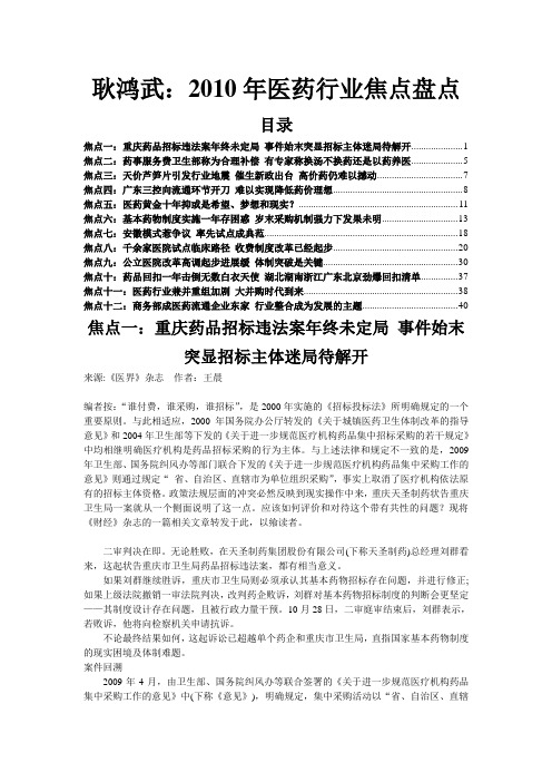 耿鸿武：2010年医药行业焦点盘点