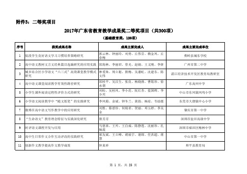 2017年广东教育教学成果奖二等奖项目共300项