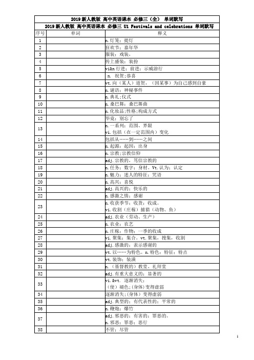 2019 人教版 新高中英语 必修三 U1-5全 单词默写 英汉互译