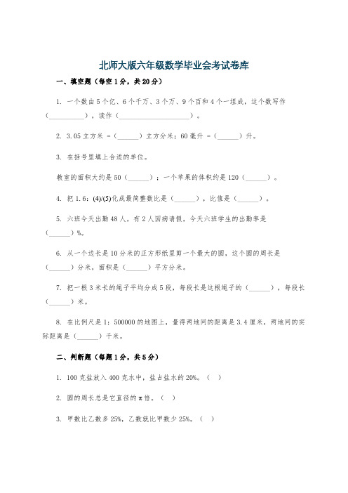 北师大版六年级数学毕业会考试卷库