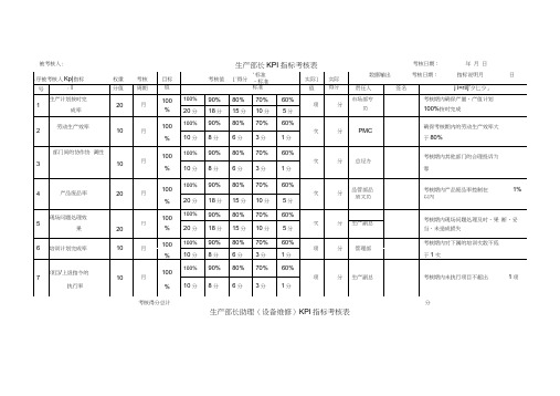 生产部KPI指标考核表