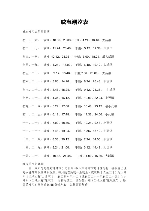 威海潮汐表