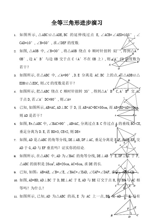 全等三角形拔高题目附附答案解析