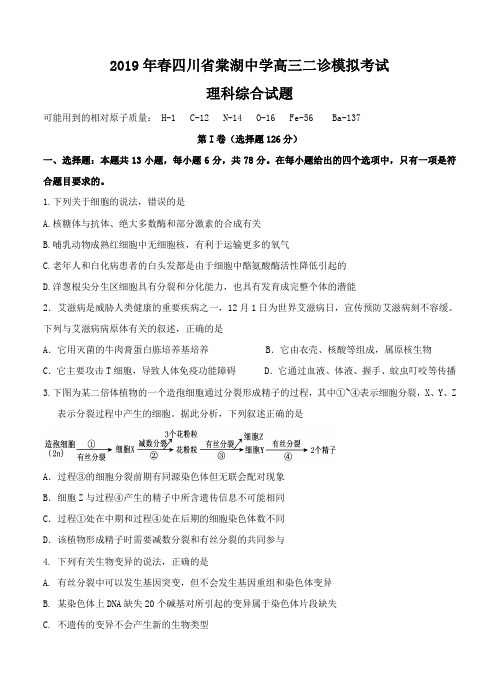 四川省棠湖中学2019届高三二诊模拟理科综合试卷含答案