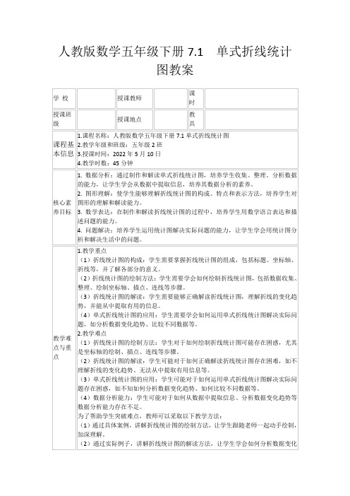 人教版数学五年级下册7.1单式折线统计图教案