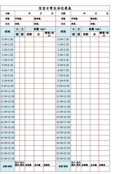 婴儿每日生活记录