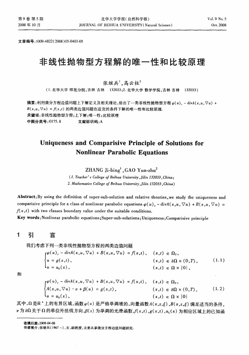 非线性抛物型方程解的唯一性和比较原理