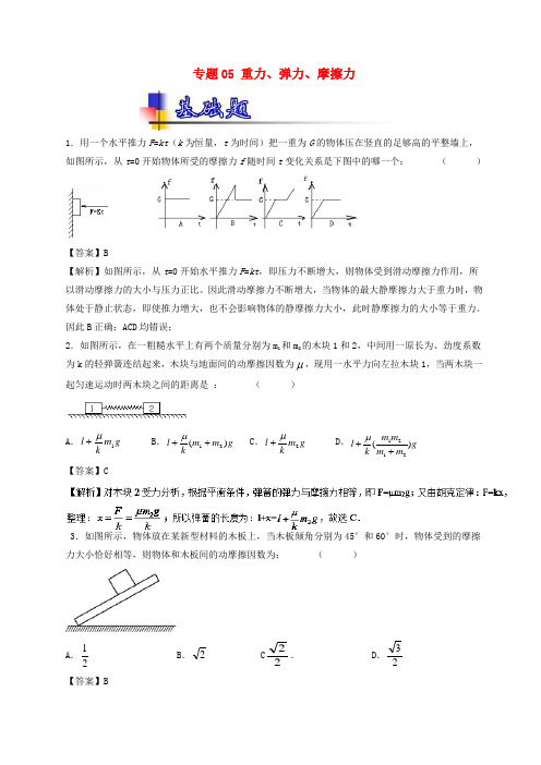 2018年高考物理一轮复习专题05重力、弹力、摩擦力(练)(含解析)