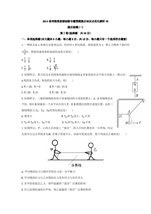 2014高考物理易错创新专题预测提分知识点优化解析43：提分检测(一)