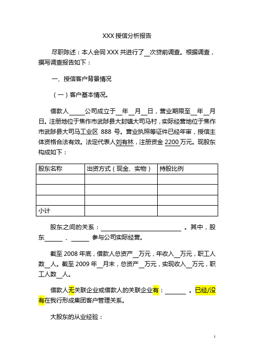 小企业授信分析报告撰写模板