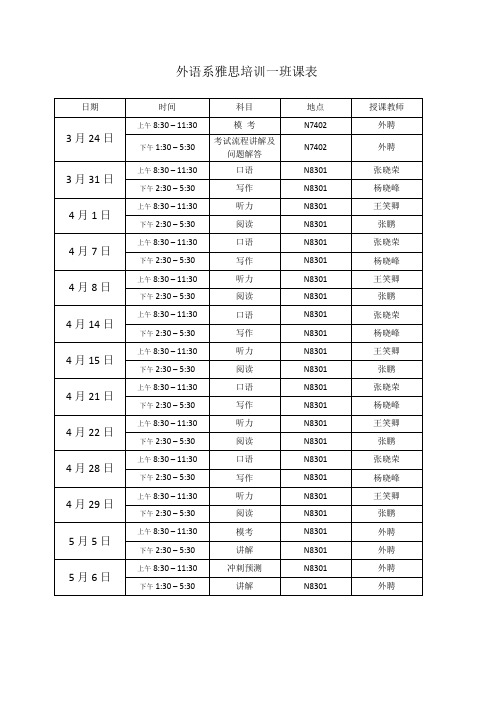 外语系雅思培训一班课表