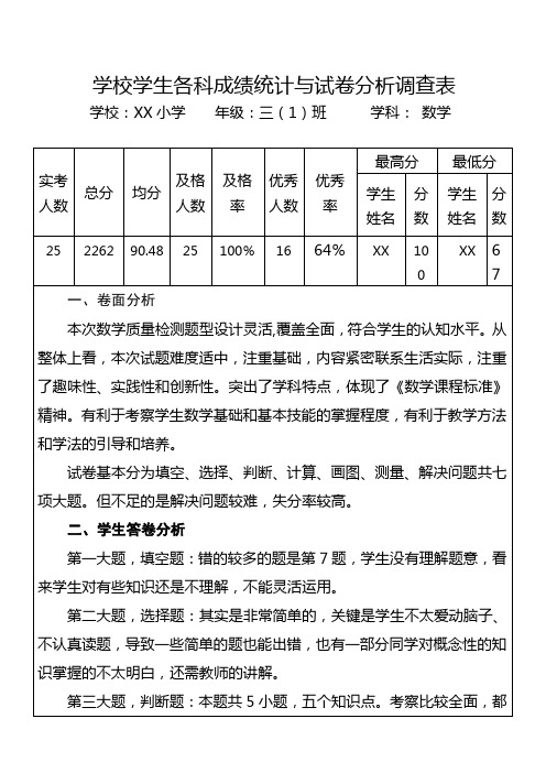 2012-2013学年度第一学期期中三年级数学质量分析