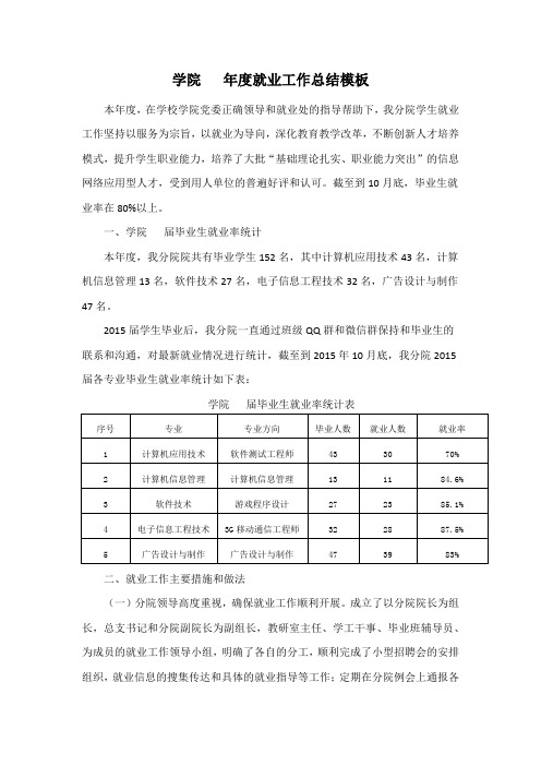 高校二级学院就业工作总结模板