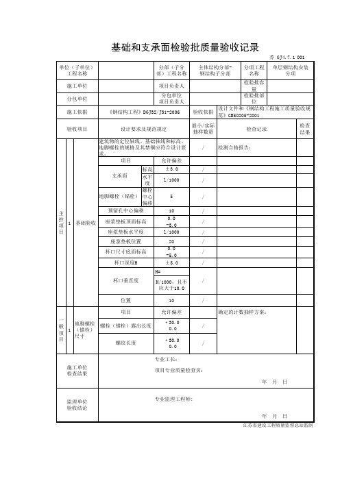 江苏省GJ4.7.1 基础和支承面检验批质量验收记录