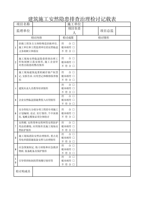 建筑施工安全隐患排查治理检查记录表