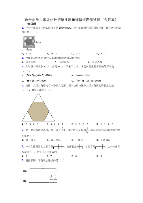 数学小学六年级小升初毕业质量模拟试题测试题(含答案)