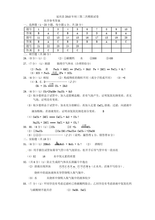 (答案)2018年初三第二次模拟试卷化学