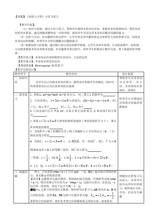 直线与方程复习 优秀教案